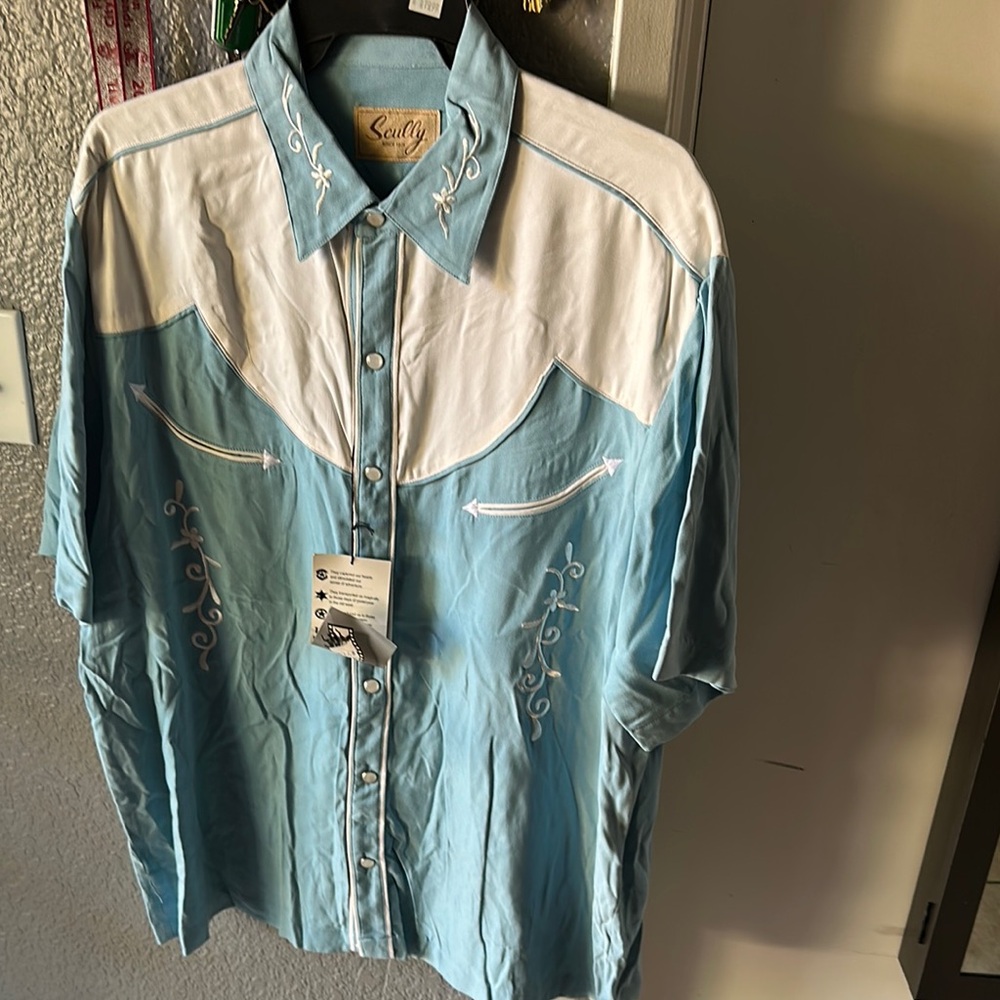 COPY - Scully Men's Western Shirt - Blue and White